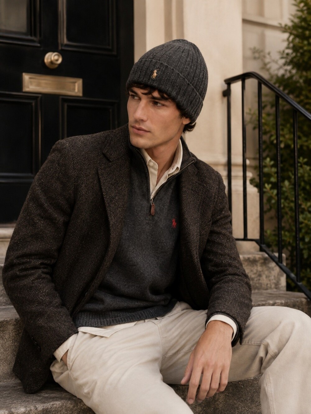 POLO RALPH LAUREN New Gray Rib Knit‎ Wool Blend Beanie Hat One Size